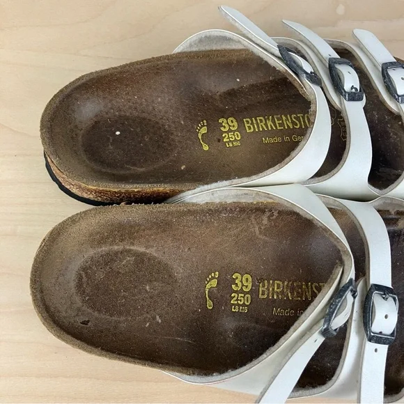 Birkenstock Women’s Size 39 / 8.0 Florida White Leather 3 Strap Cork Sandals - Picture 13 of 15